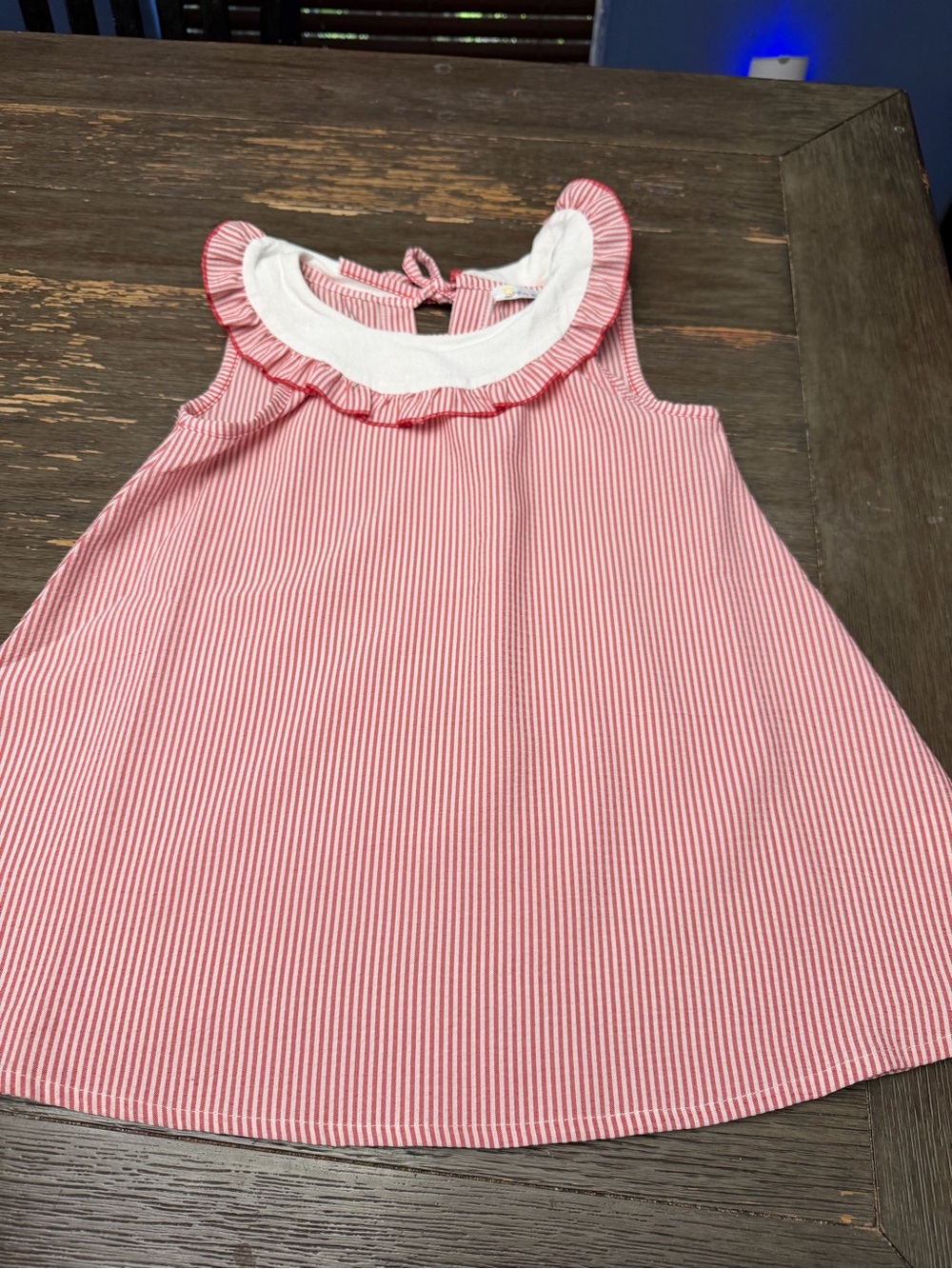 Girls' Pink Seersucker Ruffle-Neck Tank Dress 3T